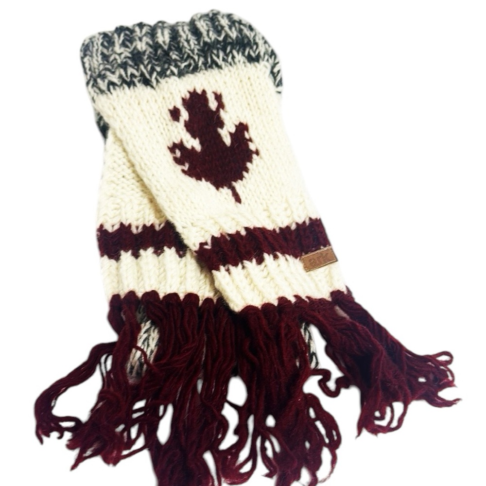 ARK Wool Scarf Canadian Maple Leaf “Maple Cabin” Measures 6”x88” Includes fringe